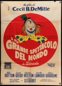 6f370 GREATEST SHOW ON EARTH Italian 1p R56 different image of circus clown James Stewart, DeMille