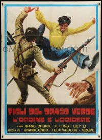 6f377 GAMBLING FOR GOLD Italian 1p '74 cool kung fu artwork of guy kicking soldiers by Mario Piovano!
