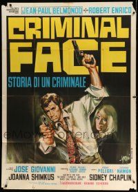 6f379 HO! Italian 1p '68 different Symeoni art of Jean-Paul Belmondo with gun, Criminal Face!