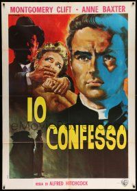 6f387 I CONFESS Italian 1p R60s Alfred Hitchcock, different art of Montgomery Clift by Stefano!