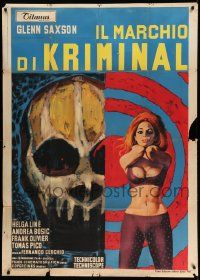 6f391 IL MARCHIO DI KRIMINAL Italian 1p '67 art of sexy half-naked woman & skull-faced criminal!