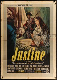 6f404 JUSTINE Italian 1p '69 directed by Jess Franco, different art by Renato Casaro!