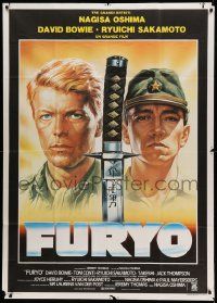 6f433 MERRY CHRISTMAS MR. LAWRENCE Italian 1p '83 cool different art of David Bowie & katana!