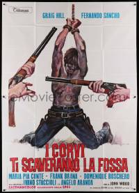 6f549 AND THE CROWS WILL DIG YOUR GRAVE Italian 2p '72 spaghetti western art of bound man tortured!