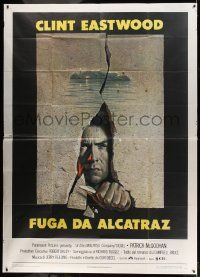 6f576 ESCAPE FROM ALCATRAZ Italian 2p '79 cool artwork of Clint Eastwood busting out by Lettick!