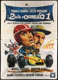6f598 I 2 DELLA FORMULA 1 Italian 2p '71 Piero Iaia art of Franco & Ciccio in Formula One race car!