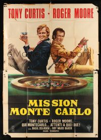 6f616 MISSION MONTE CARLO Italian 2p '74 best art of Roger Moore & Tony Curtis by roulette wheel!