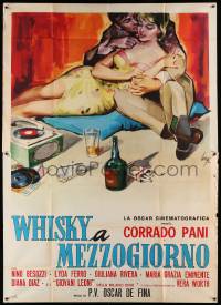 6f668 WHISKY A MEZZOGIORNO Italian 2p '62 great Longi art of couple making out w/ booze & smokes!