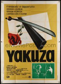 6f671 YAKUZA Italian 2p '74 Robert Mitchum, Paul Schrader, cool sword, rose & shotgun art!