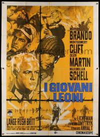 6f675 YOUNG LIONS Italian 2p R60s Nistri art of Nazi Marlon Brando, Dean Martin & Montgomery Clift!