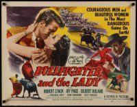 6g544 BULLFIGHTER & THE LADY style B 1/2sh '51 Budd Boetticher,matador Robert Stack kissing Joy Page