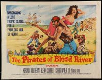 6g771 PIRATES OF BLOOD RIVER 1/2sh '62 great art of buccaneer carrying sexy babe, Hammer!
