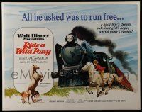 6g818 RIDE A WILD PONY 1/2sh '76 Disney, cool artwork of boy on white horse riding alongside train