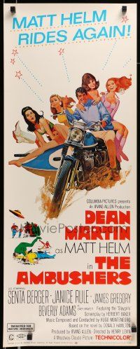 6g023 AMBUSHERS insert '67 art of Dean Martin as Matt Helm with sexy Slaygirls on motorcycle!