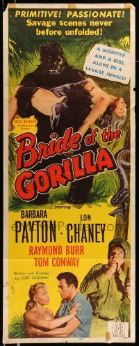 6g056 BRIDE OF THE GORILLA insert '51 Barbara Payton & wild huge ape, primitive passions!
