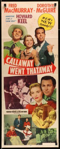 6g068 CALLAWAY WENT THATAWAY insert '51 Fred MacMurray, Dorothy McGuire & Howard Keel w/thumbs out