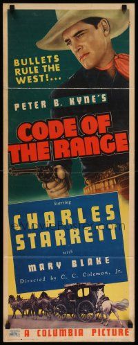 6g085 CODE OF THE RANGE insert '36 cowboy Charles Starrett, stagecoach, bullets rule the west!