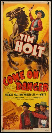 6g089 COME ON DANGER insert '42 cool action art of cowboy Tim Holt firing Colt six-shooter!