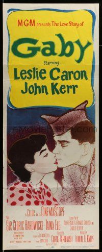 6g168 GABY insert '56 wonderful close up art of soldier John Kerr kissing Leslie Caron!