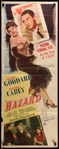 6g212 HAZARD insert '48 great playing card art of sexy Paulette Goddard & Macdonald Carey!