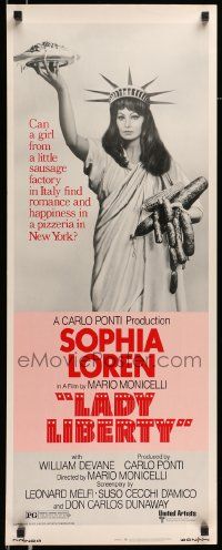 6g266 LADY LIBERTY insert '72 wacky image of sexy Sophia Loren as Statue of Liberty w/sausages!