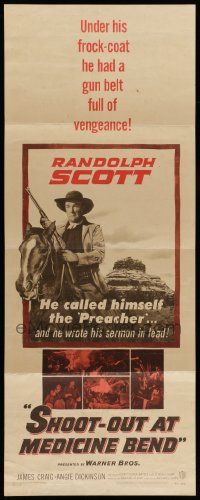 6g419 SHOOT-OUT AT MEDICINE BEND insert '57 Preacher Randolph Scott wrote his sermon in lead!