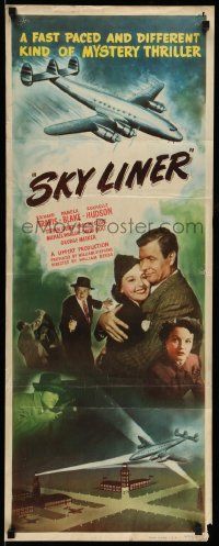 6g428 SKY LINER insert '49 cool artwork of a giant air liner with 13 murder suspects aboard!