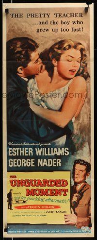 6g478 UNGUARDED MOMENT insert '56 close up art of teacher Esther Williams threatened by John Saxon