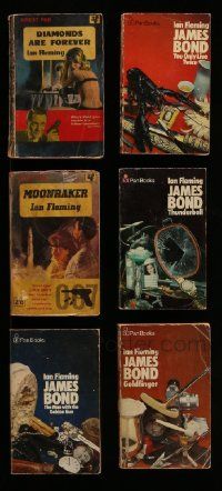 6h204 LOT OF 6 JAMES BOND ENGLISH PAN PAPERBACK BOOKS '50s-70s Thunderball, Moonraker & more!