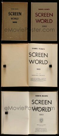 6h177 LOT OF 2 HARDCOVER SCREEN WORLD BOOKS '52-53 filled with movie information!