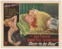 6j076 BORN TO BE BAD LC #5 '50 Zachary Scott hugs Joan Fontaine, who's holding Robert Ryan's book!