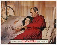6j107 CLEOPATRA roadshow LC '63 c/u of Rex Harrison as Caesar & Elizabeth Taylor cuddling in bed!