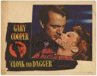 6j108 CLOAK & DAGGER LC #4 '46 c/u of Gary Cooper kissing Lilli Palmer, directed by Fritz Lang!