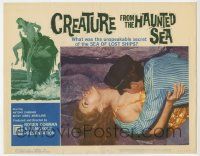 6j123 CREATURE FROM THE HAUNTED SEA LC #2 '61 close up of sexy woman manhandled + cool border art!