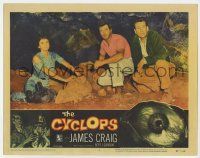 6j126 CYCLOPS LC #5 '57 James Craig, Gloria Talbott & Tom Drake hiding from monster in a cave!