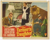 6j173 FARMER'S DAUGHTER LC #4 '47 maid Loretta Young watches Joseph Cotten reading & writing!