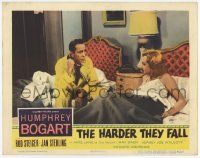 6j209 HARDER THEY FALL LC '56 c/u of Humphrey Bogart on phone by sexy Jan Sterling in bed!