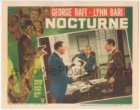6j361 NOCTURNE LC #6 '46 George Raft at desk w/pictures of pretty women, Hollywood glamor murder!