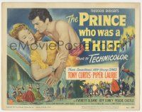 6j803 PRINCE WHO WAS A THIEF TC '51 great art of barechested Tony Curtis & pretty Piper Laurie!