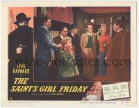6j442 SAINT'S GIRL FRIDAY LC #4 '54 Louis Hayward laughs at man holding gun on top cast members!