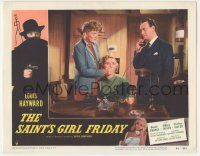 6j445 SAINT'S GIRL FRIDAY LC #8 '54 Louis Hayward on phone, Jane Carr silences Naomi Chance!