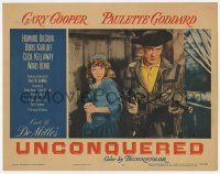 6j531 UNCONQUERED LC #3 R55 c/u of sexy Paulette Goddard behind Gary Cooper holding two guns!