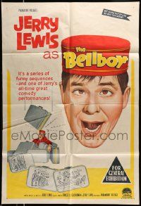 6k131 BELLBOY Aust 1sh '60 wacky artwork of Jerry Lewis carrying luggage!