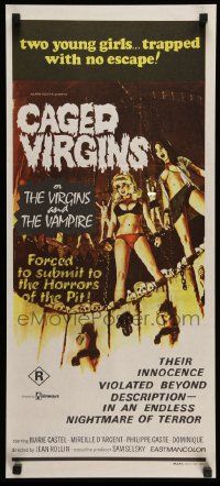 6k742 CAGED VIRGINS Aust daybill '71 two sexy young girls trapped with no escape, great horror art