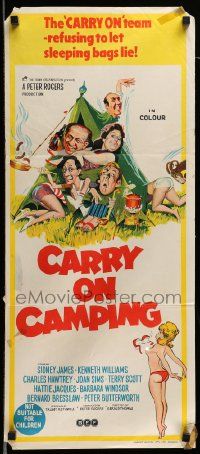 6k746 CARRY ON CAMPING Aust daybill '71 Sidney James, English nudist sex, wacky camping artwork!