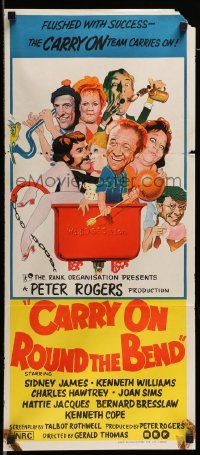 6k748 CARRY ON ROUND THE BEND Aust daybill '71 Sidney James, Kenneth Williams, wacky art!