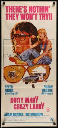 6k767 DIRTY MARY CRAZY LARRY Aust daybill '74 art of Peter Fonda & sexy Susan George w/popsicle!
