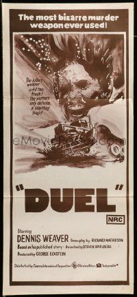 6k776 DUEL Aust daybill '73 Steven Spielberg, the most bizarre murder weapon ever used!