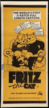 6k798 FRITZ THE CAT Aust daybill '72 Ralph Bakshi sex cartoon, he's x-rated and animated!