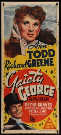 6k802 GAIETY GEORGE Aust daybill '46 different artwork of sexiest Ann Todd, Richard Greene!